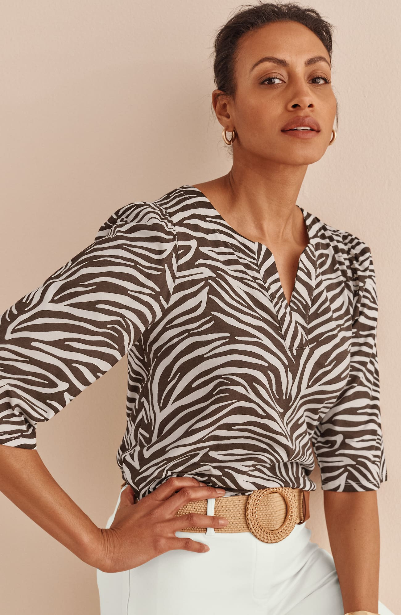 Women's Knit Zebra-Print Top (Beechnut Classic Zebra) (Size: S) J. Jill | J. Jill