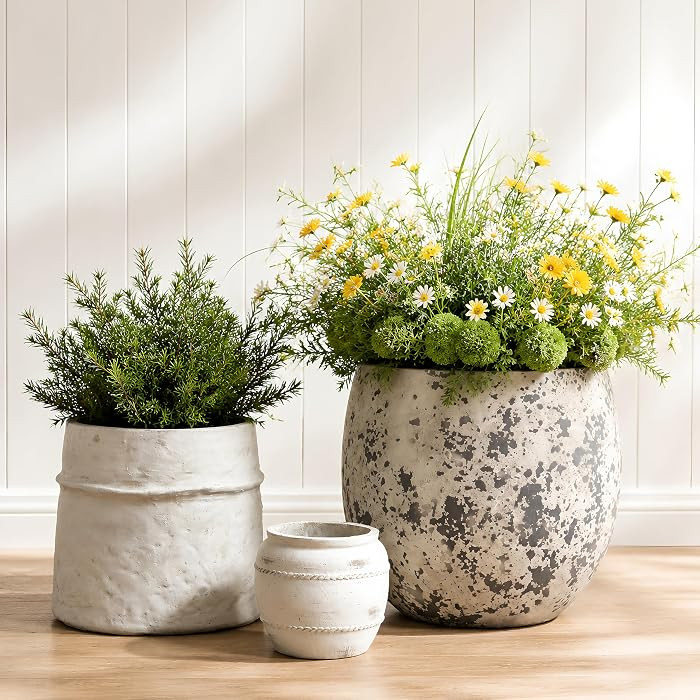 Craft flowerpots 18"+13"+9" Dia Round Concrete Planter Set of 3 Large Outdoor/Indoor Planter Pots... | Amazon (US)