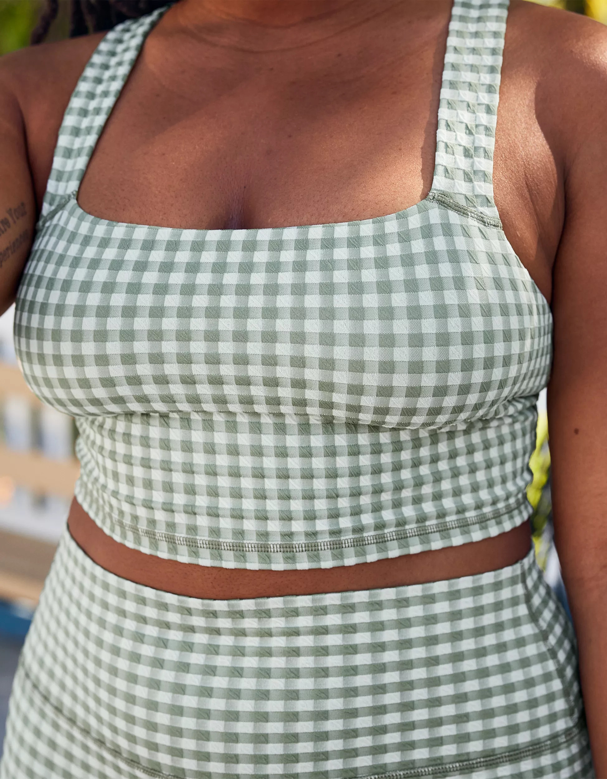 OFFLINE By Aerie Gingham Square Neck Sports Bra | American Eagle Outfitters (US & CA)
