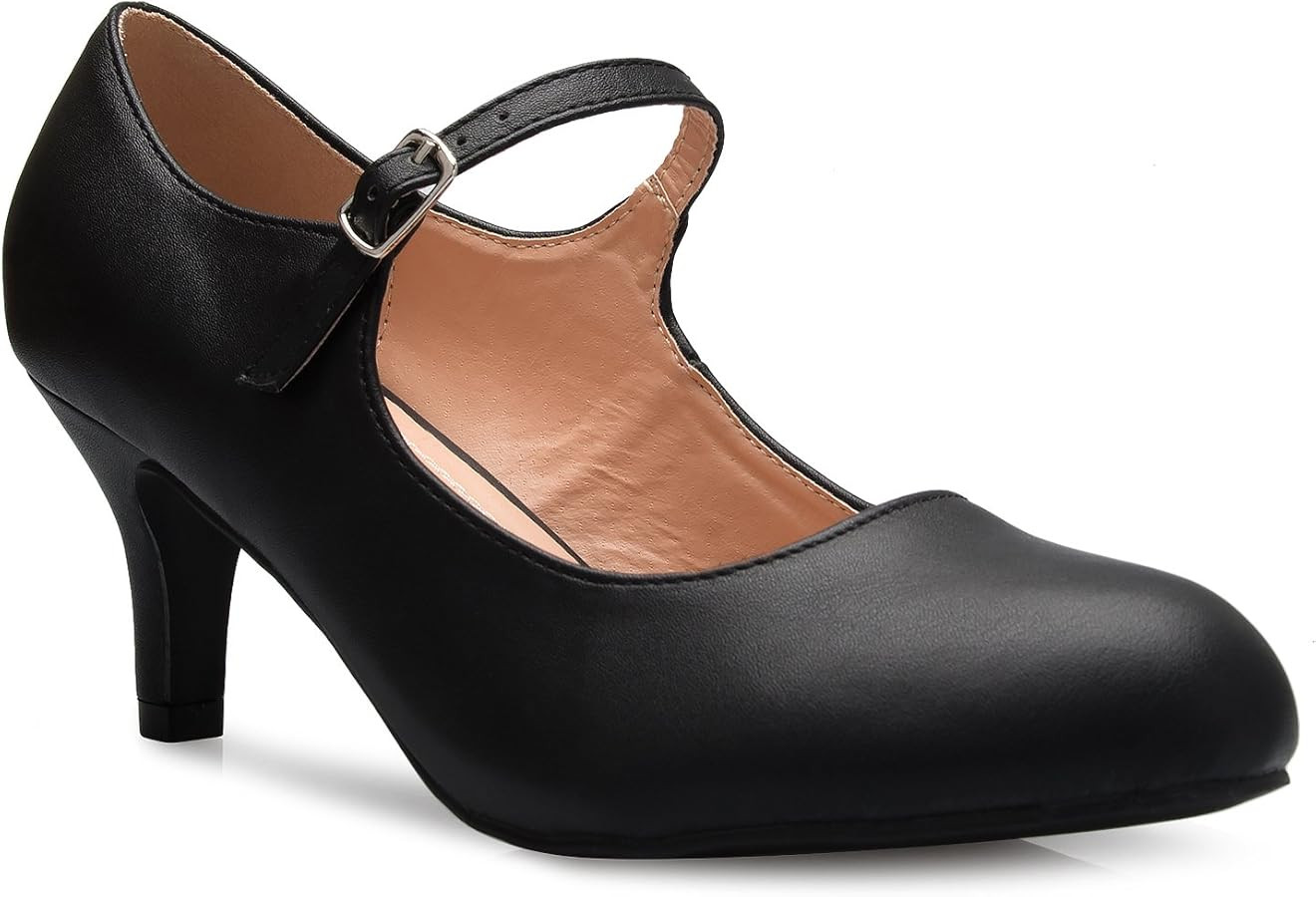 Olivia K Womens Classic Low Mid Heels Mary Jane Pumps - Adorable Round Toe Vintage Retro Shoes | Amazon (US)