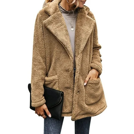 FASHIONWT Women's Faux Fur Notch Collar Button Down Jacket | Walmart (US)