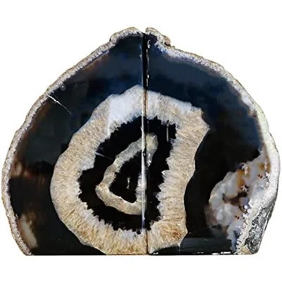 Agate Bookends Black Geode Book Ends Heavy Duty Bookend Holder Decorative With Rubber Bumpers Small(1 Pair, 2-3 LBS) | Wayfair North America