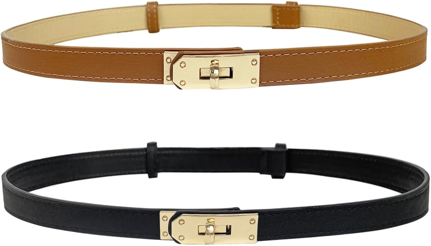 2 Pack Skinny Belts for Women Dresses Fashion Adjustable Waist Belt for Pants Jeans Business Casu... | Amazon (US)