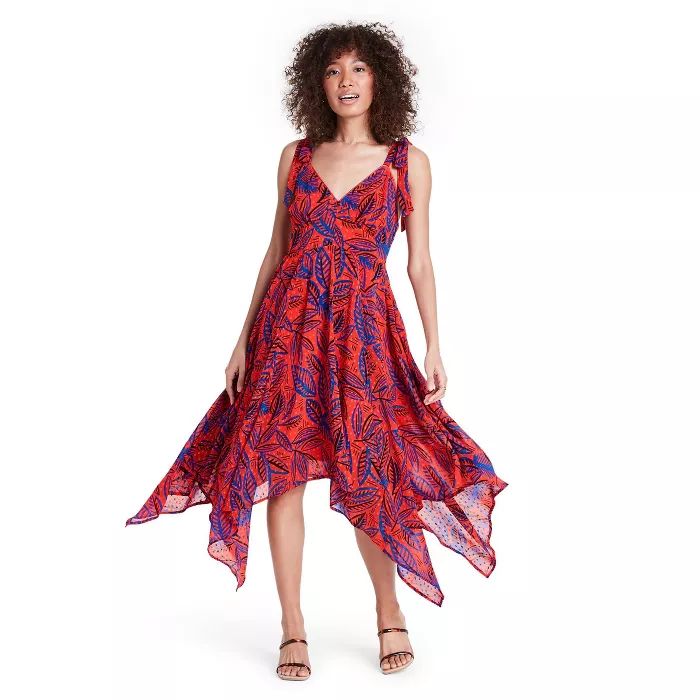 Tropical Leaf Tie Strap Asymmetrical Hem Dress - ALEXIS for Target Orange/Blue | Target