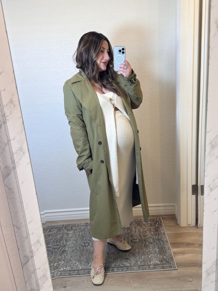 Love the color of this trench coat to layer this spring! 

Wearing size extra small (not maternity but bump friendly and fits at 33 weeks pregnant) 

Spring outfit, spring fashion 

#LTKBump #LTKFindsUnder100 #LTKStyleTip
