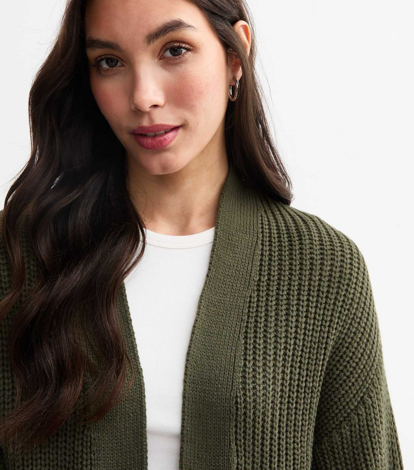 Khaki Balloon Sleeve Chunky Knit Cardigan  | New Look | New Look (UK)