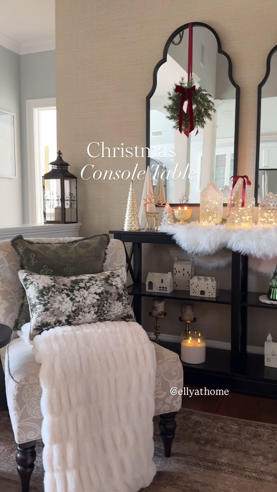 Holiday, Christmas console table styling! Shop throw pillows, throws, glass crystal houses, mercury candles, area rug on sale, holiday houses and more holiday decor. Pottery Barn, Target, Amazon, Wayfair. Free shipping. 

#LTKHome #LTKHoliday #LTKSaleAlert
