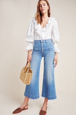 MOTHER The Swooner Roller High-Rise Cropped Wide-Leg Jeans | Anthropologie (US)