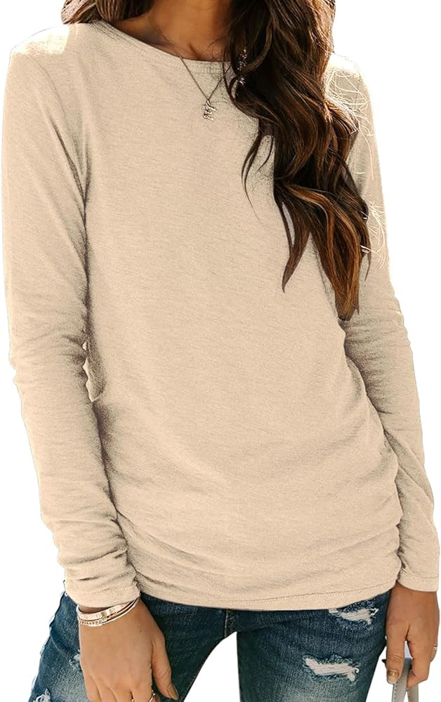 Sherosa Womens T Shirts Long Sleeve Crew Neck Shirts Basic Tee Tops Blouse | Amazon (US)