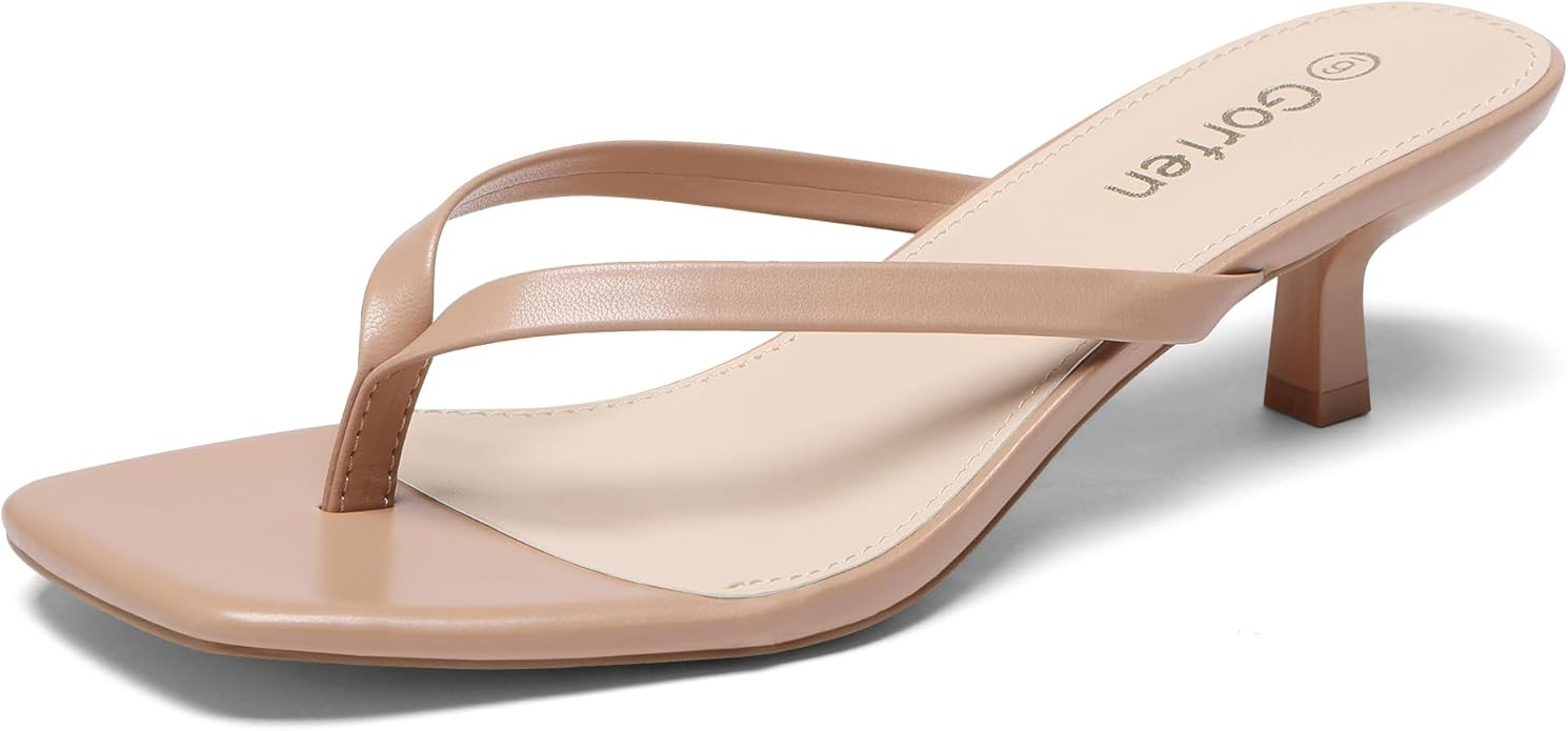 Women's Kitten Heel Sandals Square Toe Slip on Flip Flop Heels 2 Inch Thong Sandals Party Dress H... | Amazon (US)