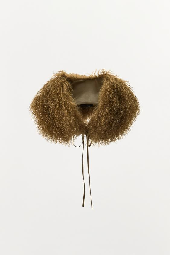 100% LEATHER AND FUR COLLAR - Light brown - M | Zara US