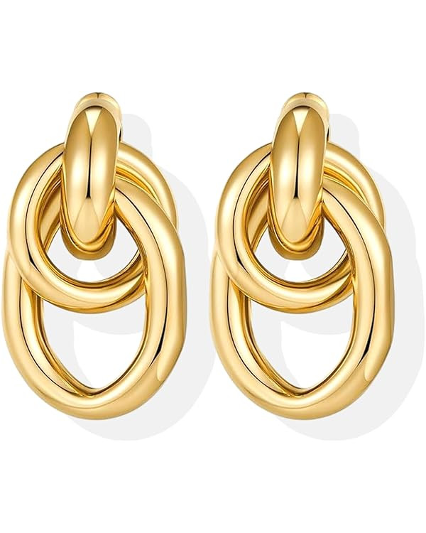 Chunky Gold Earrings for Women Gold Knot Earrings Trendy 14K Gold Teardrop Earrings Aretes De Muj... | Amazon (US)