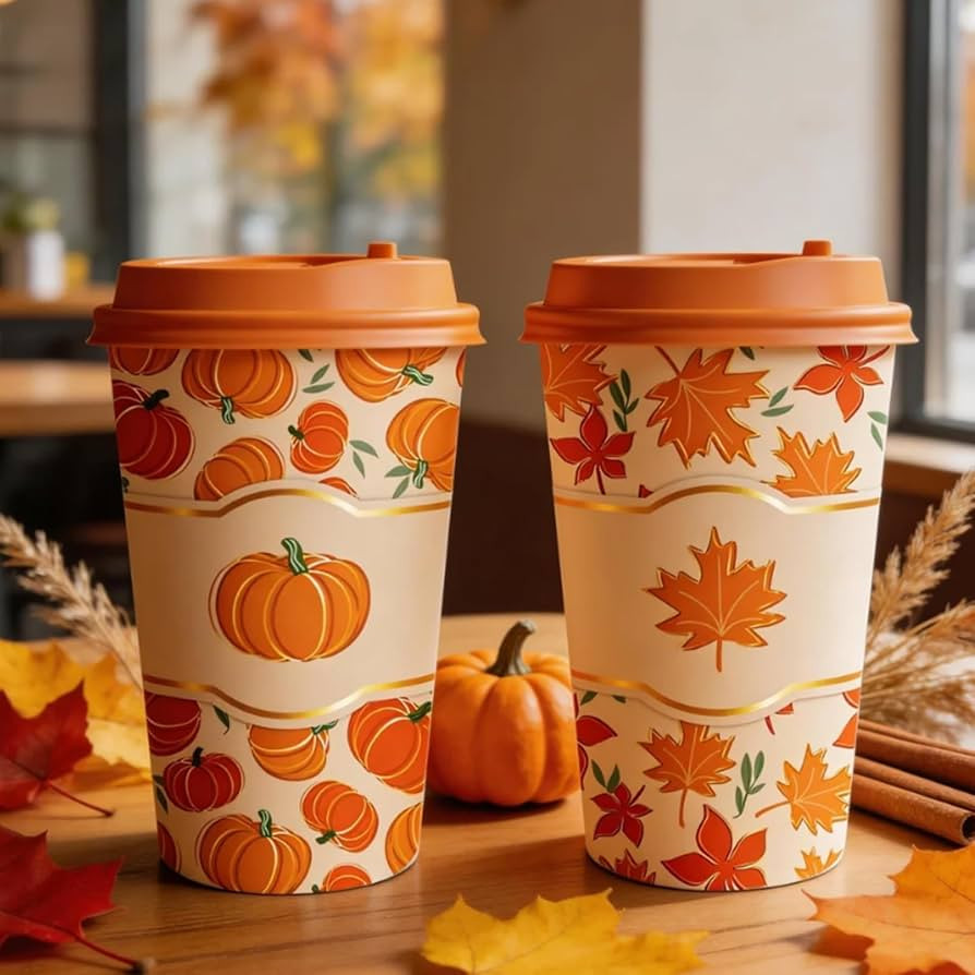 JarThenaAMCS 50 Set Fall Disposable Coffee Cups with Lids Gold Foil Pumpkin Maple Leaves Paper Cu... | Amazon (US)