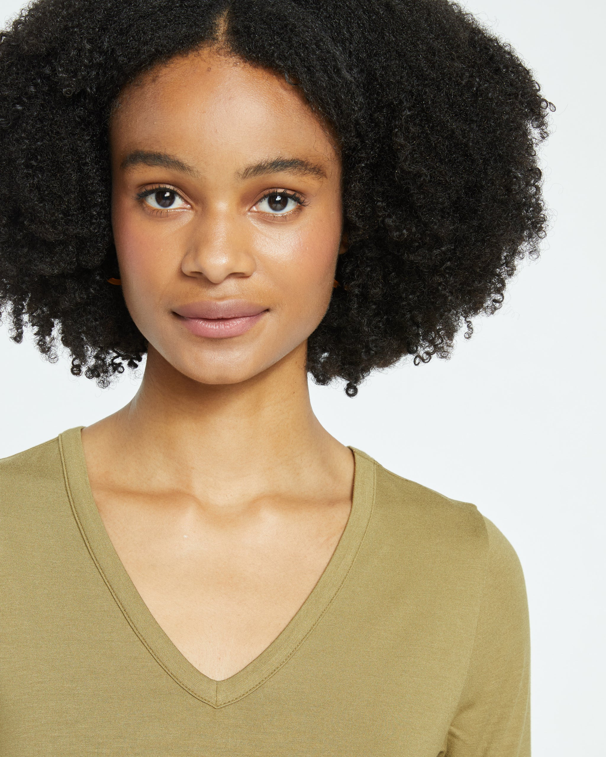 Lily Liquid Jersey V-Neck Stovepipe Tee - Smokey Olive | Universal Standard