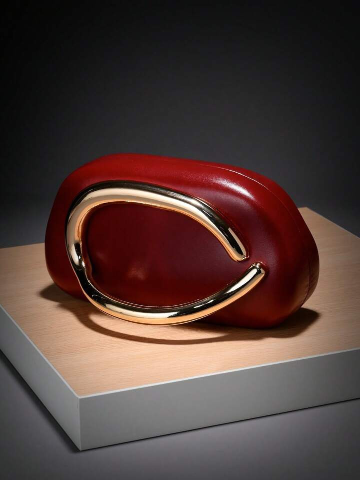 1pc Wine Red Asymmetrical Shape Evening Clutch Bag, Soft Surface Lock Closure, Women's Shoulder Bag, Diagonal Small Square Bag, New Bride Evening Bag, Wristlet Clutch Bag | SHEIN