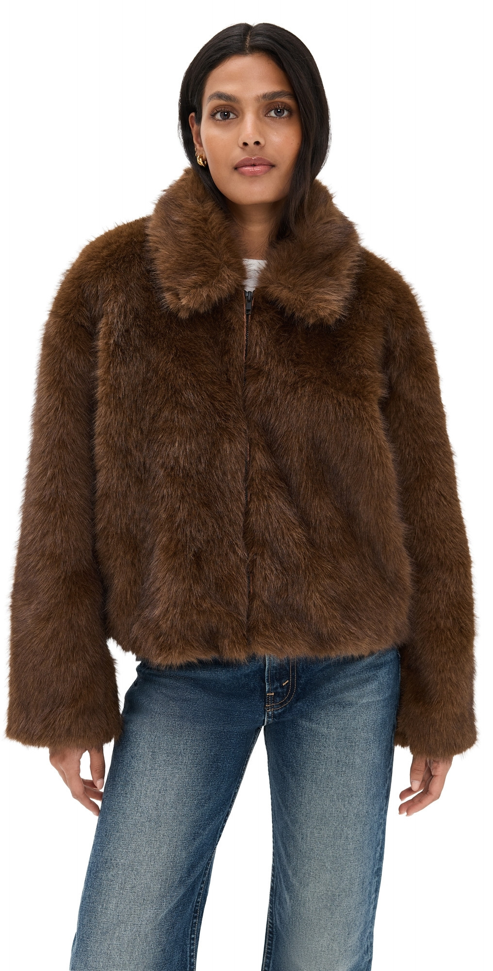 BARDOT Sylvie Zip Faux Fur Jacket Chocolate 12 | Shopbop