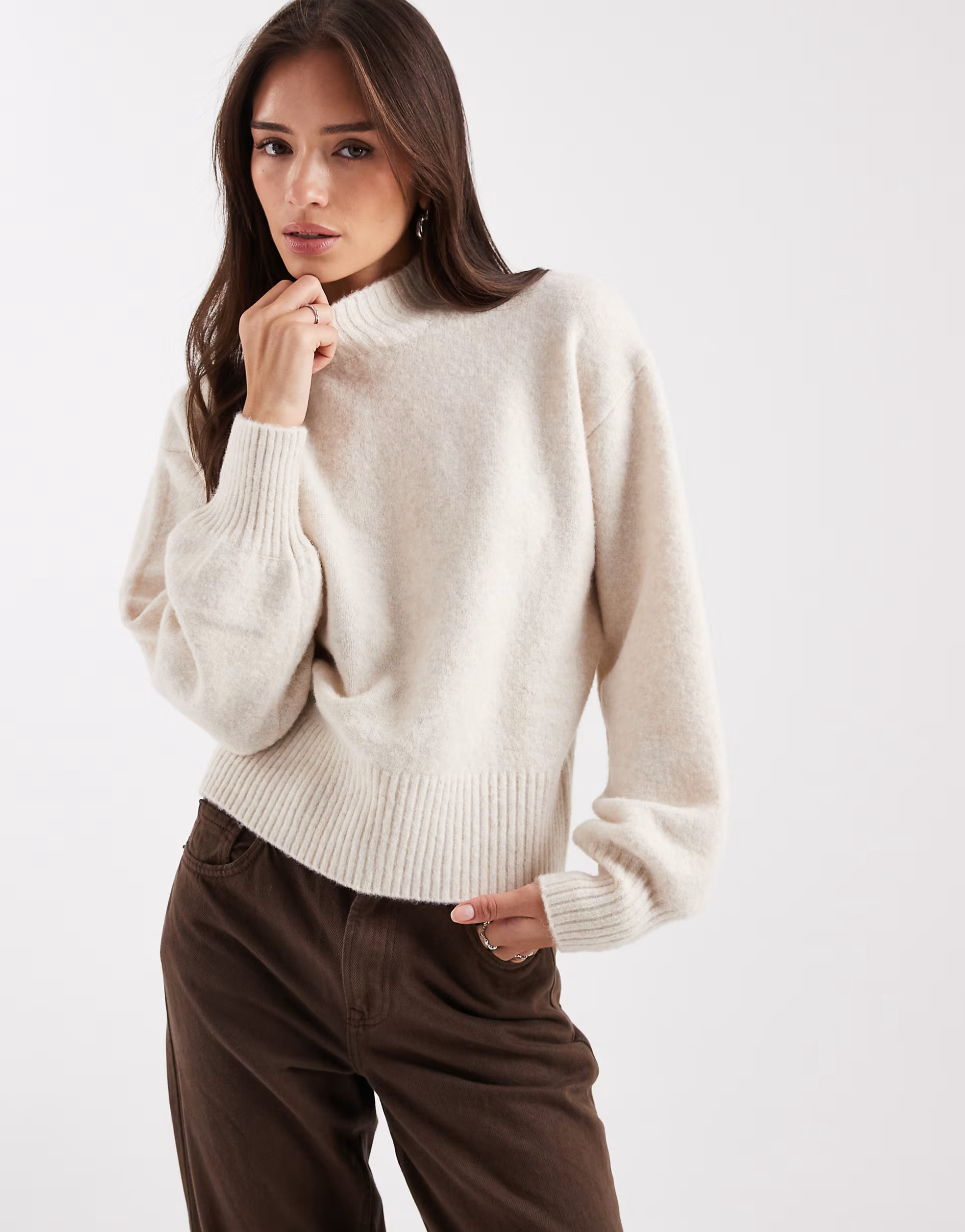 Monki knitted turtleneck jumper in beige | ASOS | ASOS (Global)