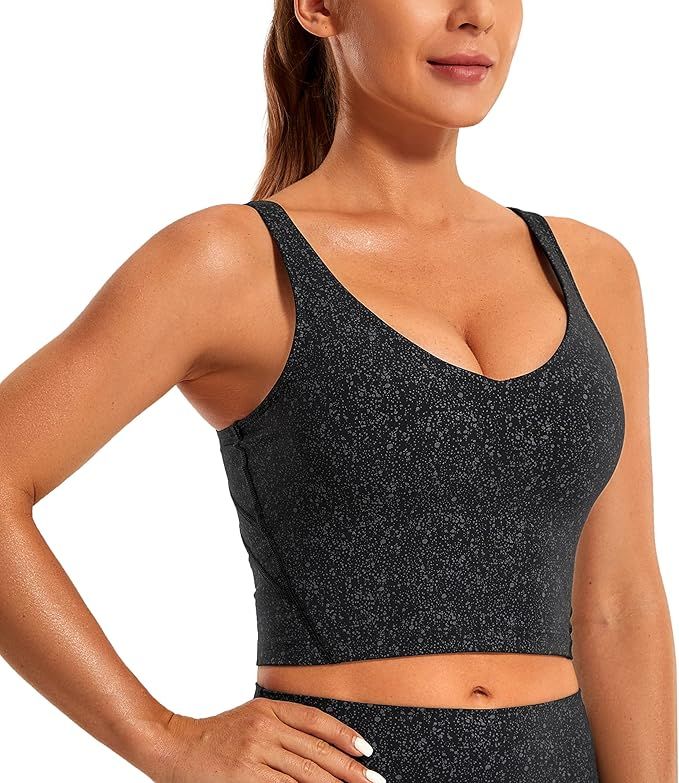 CRZ YOGA Womens V Neck Workout Tank Tops with Built in Bras - Cropped Padded Athletic Longline Sp... | Amazon (US)