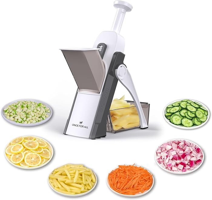ONCE FOR ALL Safe Mandoline Slicer 5 in 1 Vegetable Chopper Food Potato Cutter, Strips Julienne D... | Amazon (US)