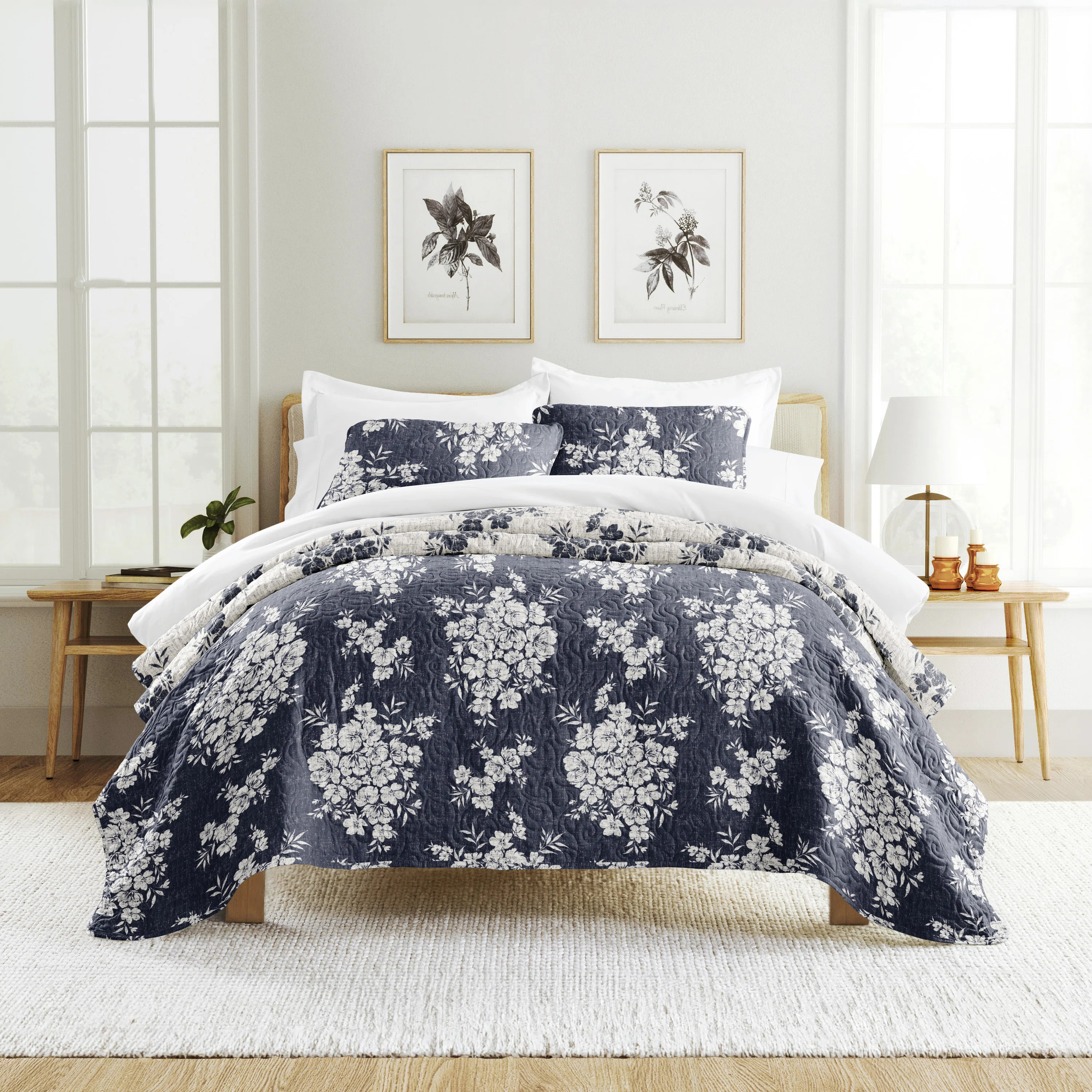Quilt Set- Lightweight - All Season Quilted Coverlet - Distressed Bouquet | Wayfair North America