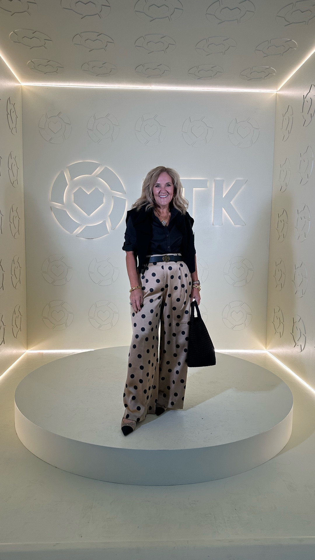 Polka dot  Palazzo pants wearing size medium or eight I am not in a petite . I did have them about 2 inches. I love them for an elevated work or dinner date cocktail party travel cruises to great outfit.
Chico’s ironing blouse size 1 point 
Quince, cashmere size medium 
Cap to sling back shoes I like to size up a half for a little extra toes

#LTKCon #LTKOver40 #LTKWorkwear

#LTKSaleAlert #LTKWorkwear #LTKOver40