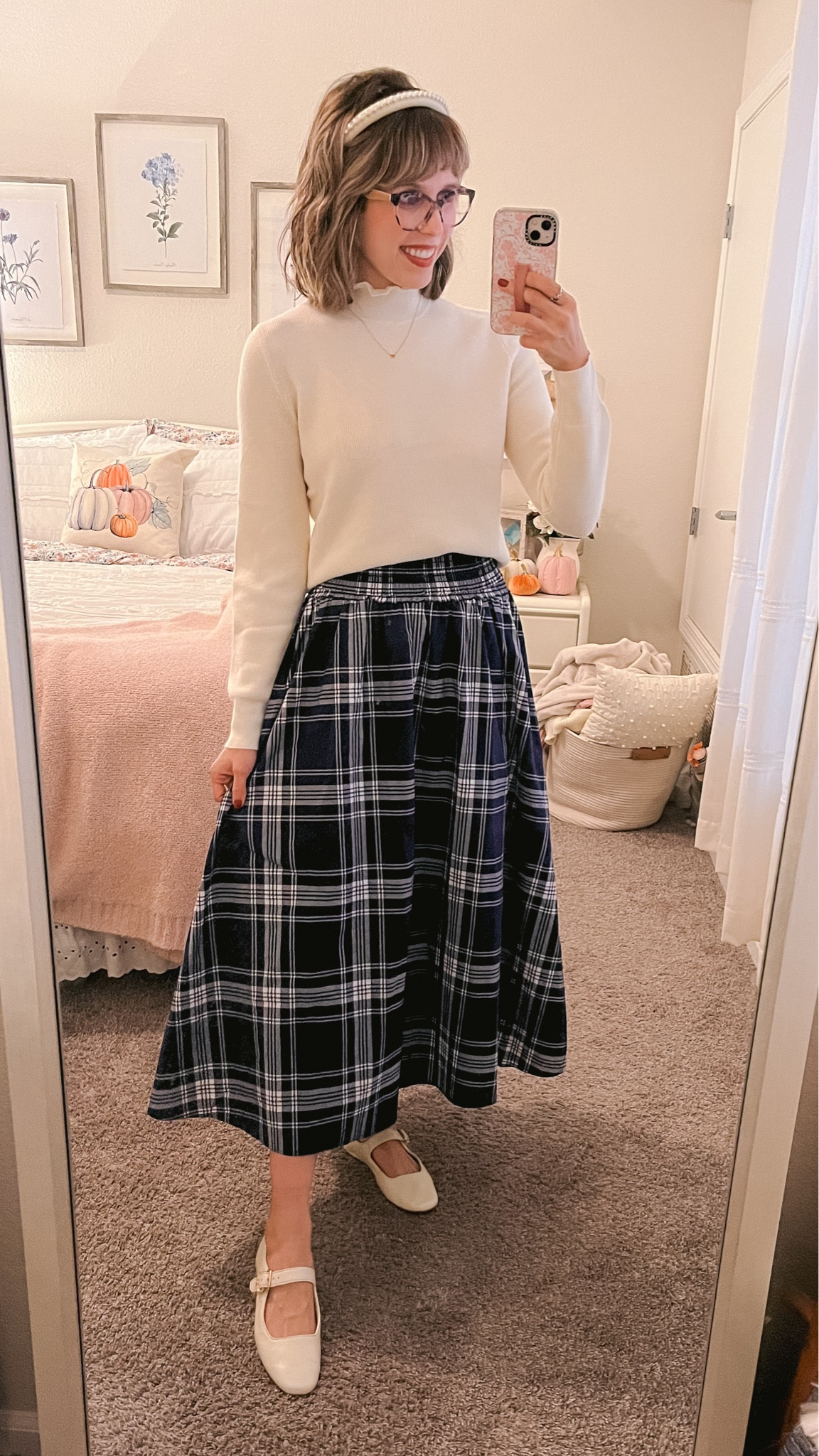 Fall outfits, holiday outfits, nap dress, nap skirt, plaid skirt, white turtleneck, Mary Janes, Mary Jane flats, Mary Janes outfit

#LTKHoliday #LTKHolidaySale #LTKSeasonal