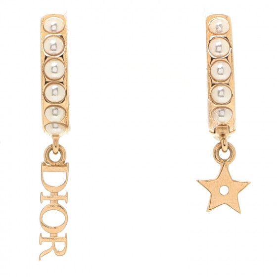 CHRISTIAN DIOR Pearl Hoop Earrings Gold | FASHIONPHILE | Fashionphile