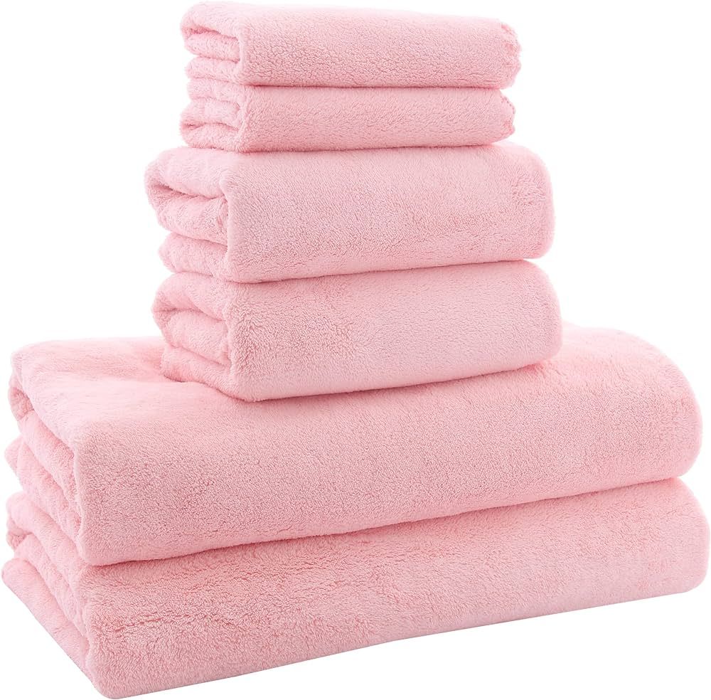 MOONQUEEN Ultra Soft Towel Set - Quick Drying - 2 Bath Towels 2 Hand Towels 2 Washcloths - Microf... | Amazon (US)