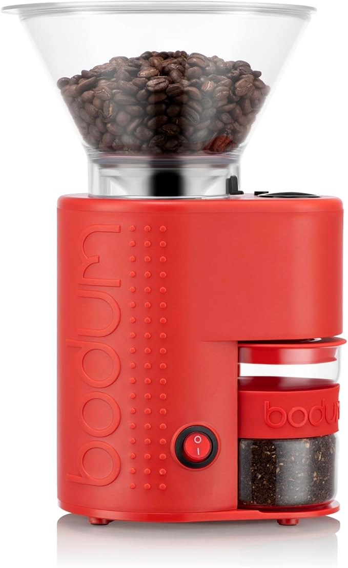 Bodum Bistro Electric Conical Burr Coffee Grinder, Preset Timer, 12 Grind Settings, Red | Amazon (US)