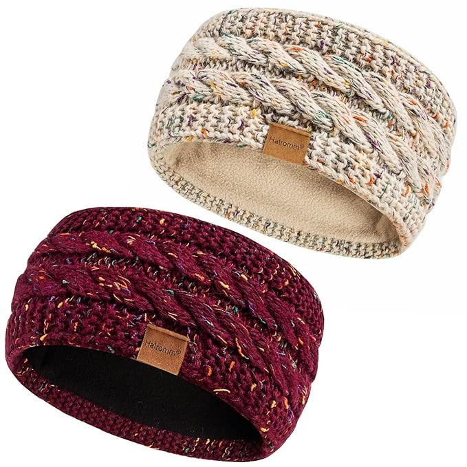 Winter Headbands for Women Wool 2 Pack, Ear Warmers for Women Headband Knit Thick Fleece Lined, C... | Amazon (US)