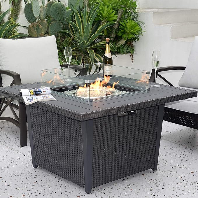 Kinger Home Propane Fire Pit Table 42 Inch, 50,000 BTU Rattan Wicker Gas Fire Pit Table for Outdo... | Amazon (US)