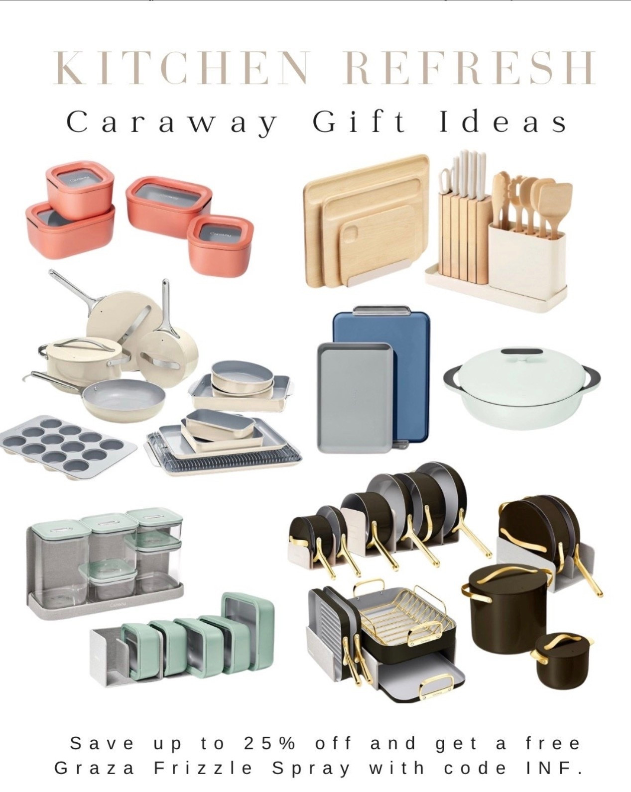 Caraway’s cookware is nontoxic, gorgeous and truly makes a difference.
Cyber Monday: save up to 25% off + use code INF for a free Graza Frizzle Spray.

@caraway #carawaypartner 

#LTKmomlife #LTKHome #LTKGiftGuide

#LTKHoliday #LTKSaleAlert #LTKGiftGuide