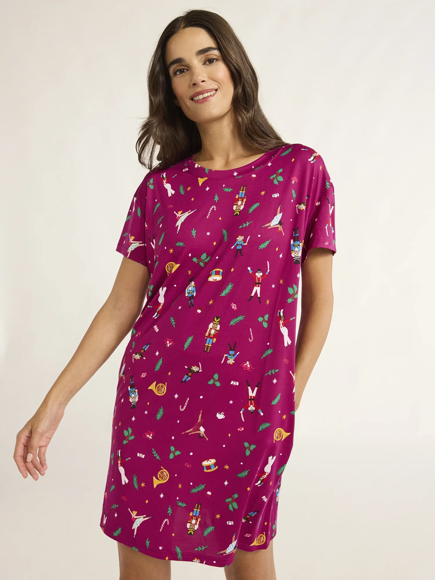Joyspun Women’s Print Sleep Shirt with Short Sleeves, Sizes S/M-2X/3X | Walmart (US)