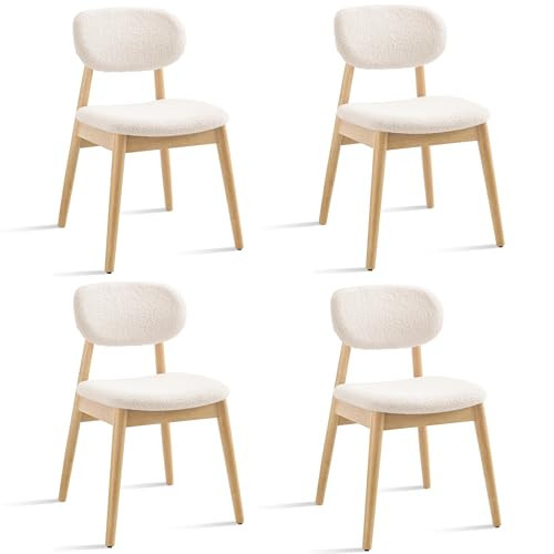 Xdeco Wooden Dining Chairs Set of 4, Farmhouse Boucle Upholstered Kitchen Chairs, White | Amazon (US)