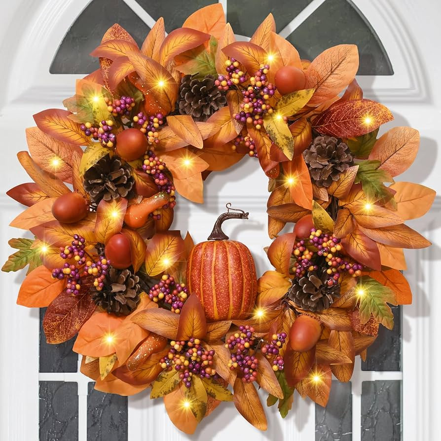 Fall Decor Fall Wreath-Fall Wreaths for Front Door, 18 Inch Autumn Wreath for Outside Porch Decor... | Amazon (US)
