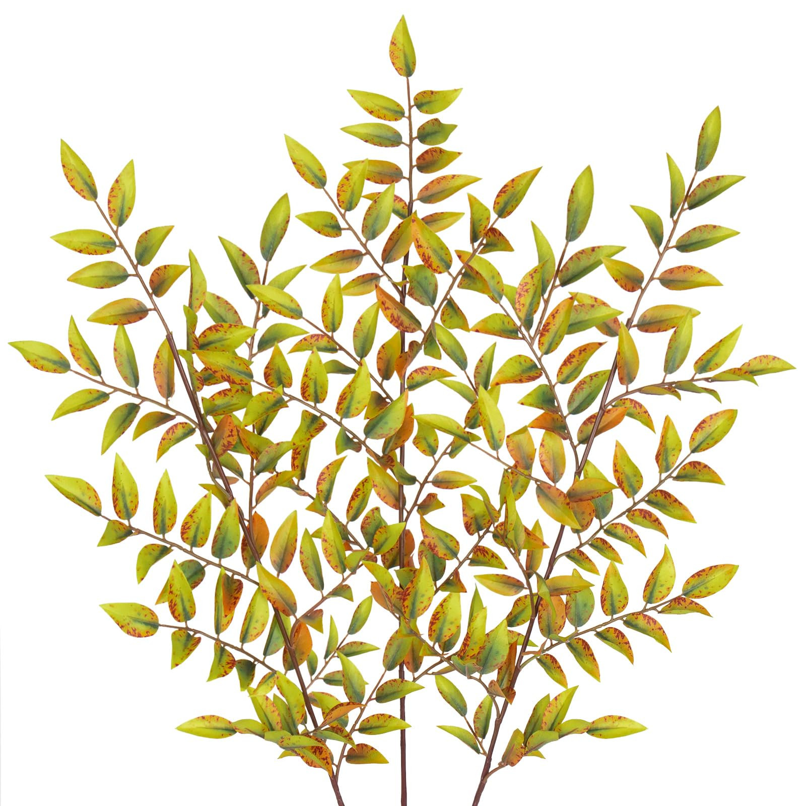 Hollyone 3 Pcs Artificial Fall Leaves Stems Branches 32.6" Fake Peach Leaves Branches Fall Leaves... | Amazon (US)