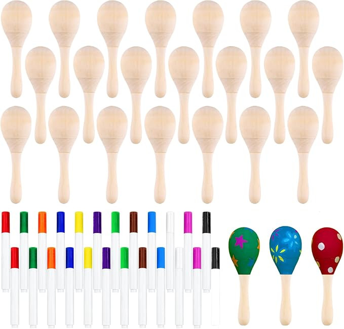 Morcheiong 24Pcs DIY Mini Wooden Maracas for Kids with 24Pcs Multicolor Pens, Fiesta Mexican Mara... | Amazon (US)