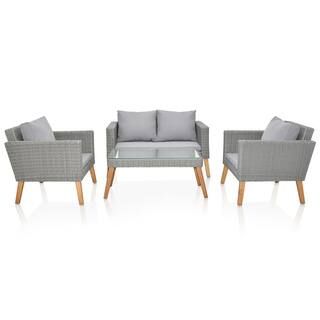 4-Piece Acacia Wood Wicker Patio Conversation Set with Cushions | The Home Depot