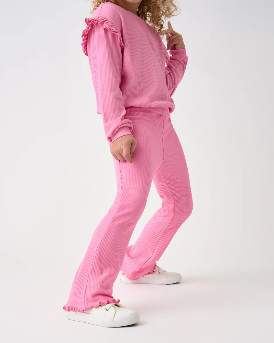 Sweet Pink Ribbed Flare Pant | Little Sleepies