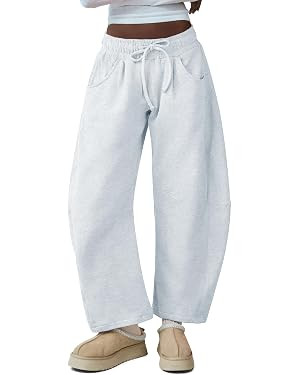 HeSaYep Women's Barrel Leg Ankle Sweatpants Drawstring Wide Leg Lounge Pants Baggy Casual Cotton ... | Amazon (US)