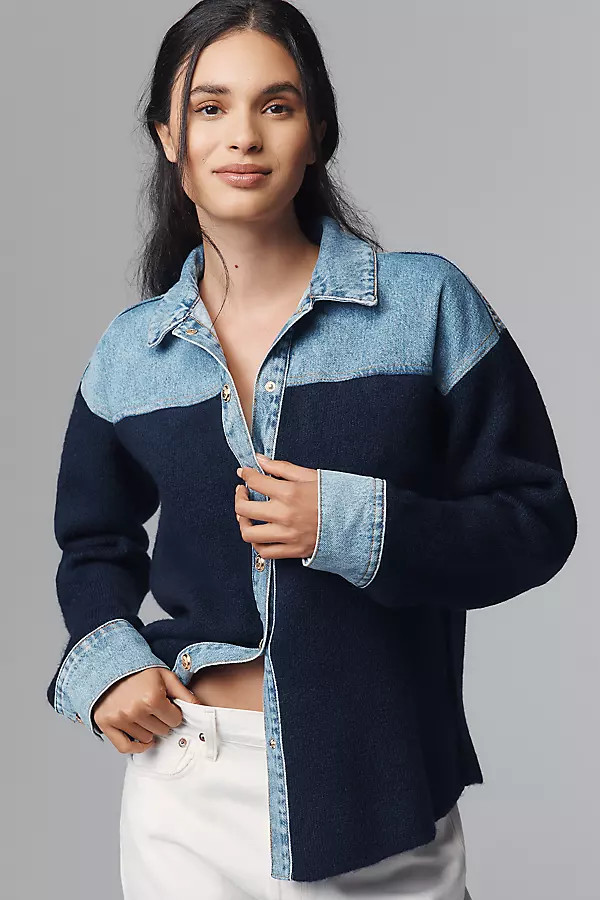 Pilcro Mixed Media Sweater Denim Jacket | Anthropologie (US)