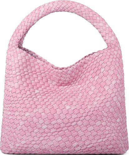 Queenoris Fashion Woven Purse for Women Top-handle Shoulder Bag Soft Summer Hobo Tote Bag (Denim Pink, Medium) | Amazon (US)