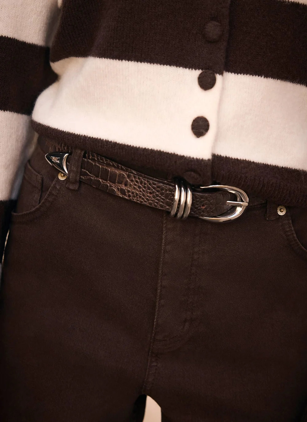 Brown Leather Textured Belt | Mint Velvet - ROW