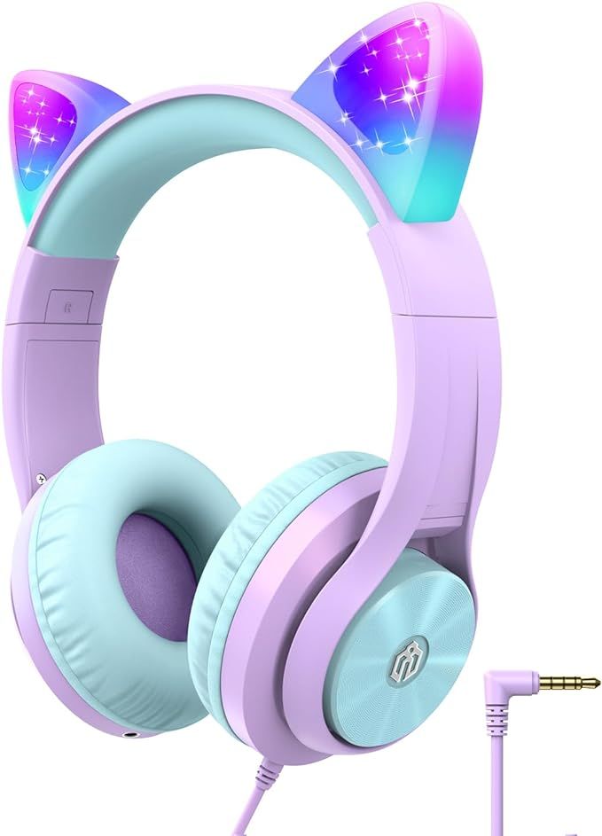 iClever Kids Headphones with Cat Ear Led Light Up, Safe Volume Limite Kids Wired Headphones with ... | Amazon (US)