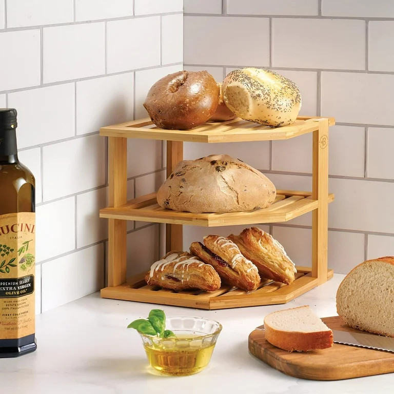 3-Tier Bamboo Corner Shelf Organizer for Cabinets & Countertops, Plate & Bowl Rack Stand for Kitc... | Walmart (US)