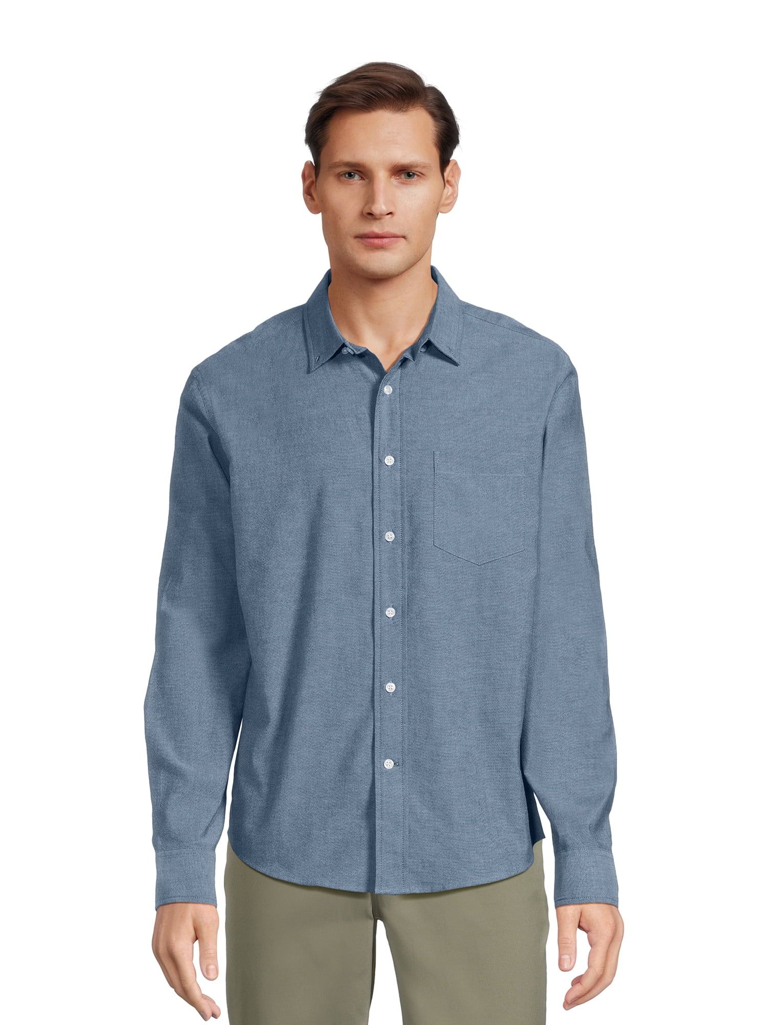 George Men's Long Sleeve Poplin Button-Up Shirt - Walmart.com | Walmart (US)