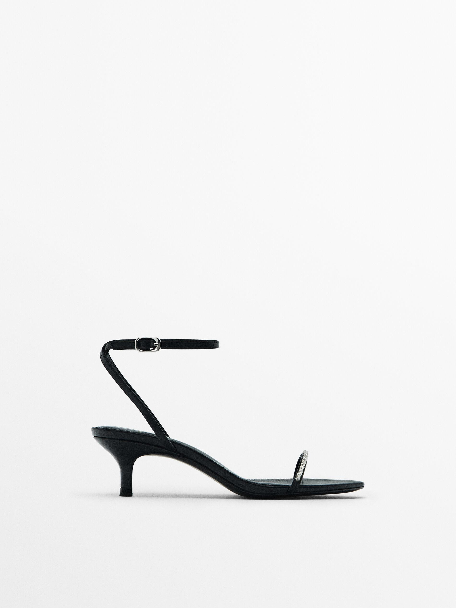 High-heel sandals with rhinestones - Studio | Massimo Dutti US