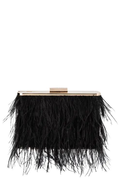 Olga Berg Ostrich Feather Embellished Clutch in Black at Nordstrom | Nordstrom