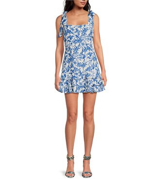 x Shea Leigh Mills Sophia Printed Satin Mini Ruffle Dress | Dillard's