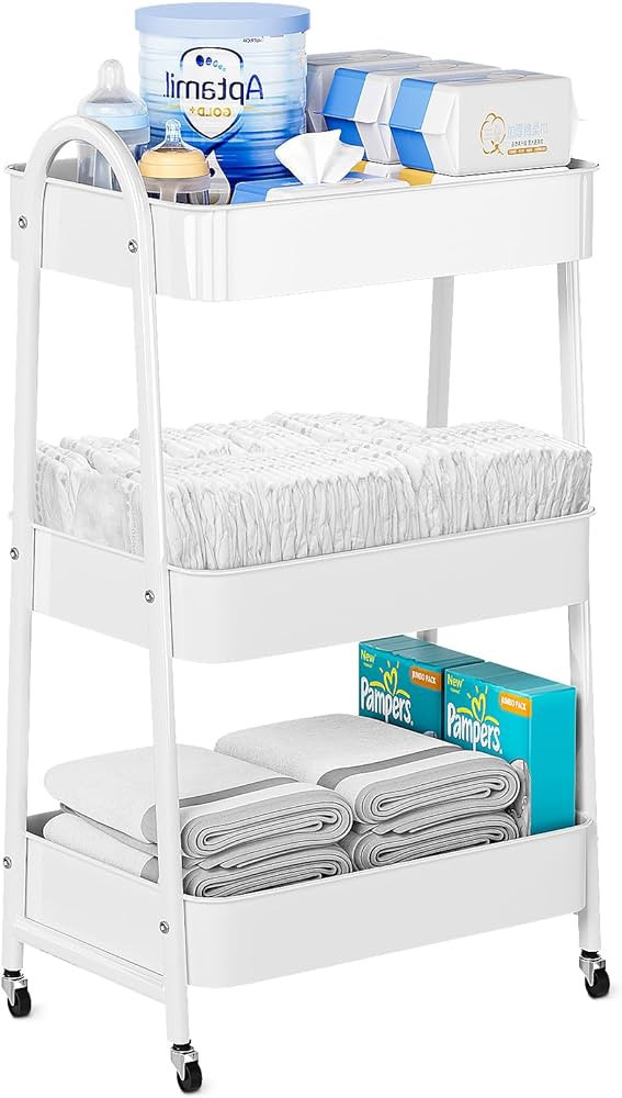 Volnamal Baby Diaper Caddy Organizer | Chic Metal Utility Diaper Cart | Multifunction Essential N... | Amazon (US)